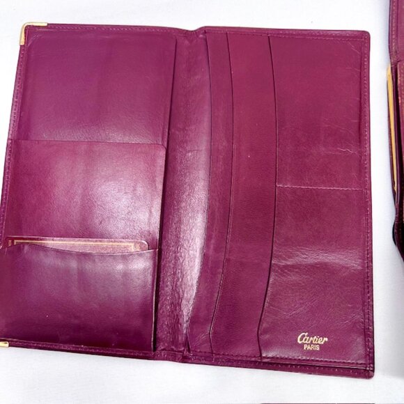 2 Vintage Wallets Cartier Leather Bordeaux red Bygendy: 1 Bi-fold- 1 Tri-fold(72 - Picture 8 of 12